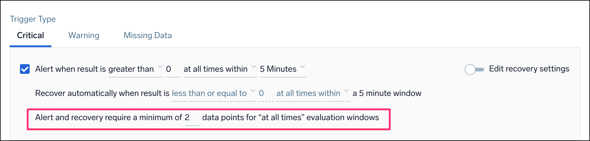 Metrics alert datapoints