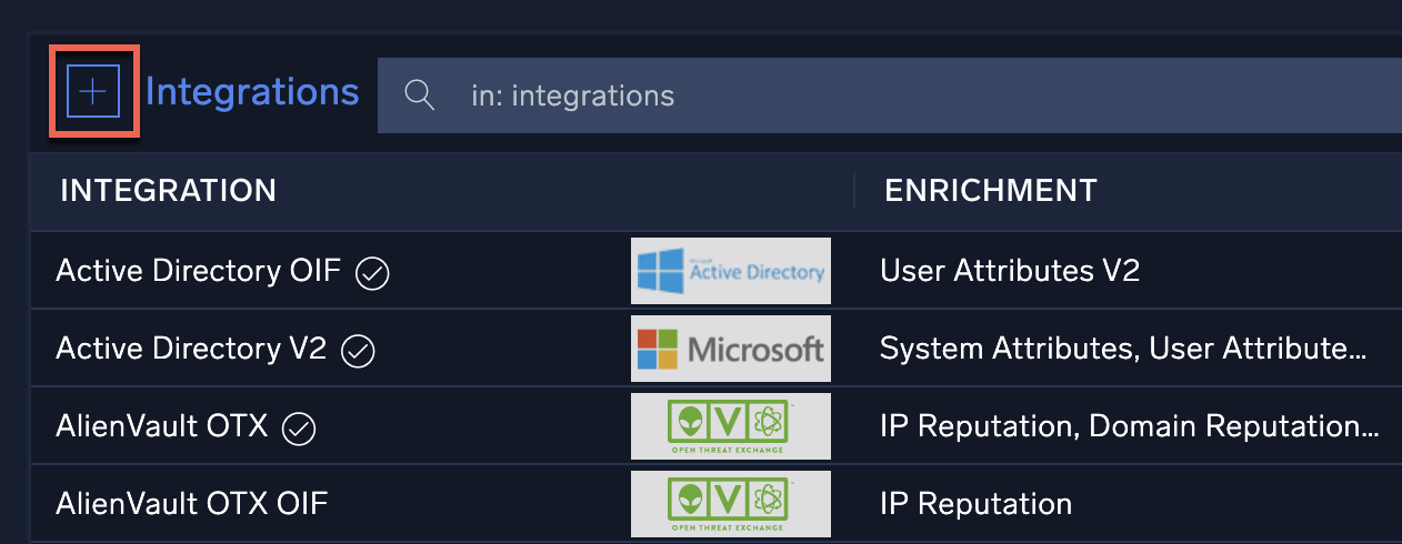 Add Integration button