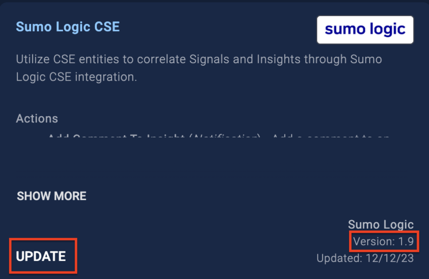 Integration update version