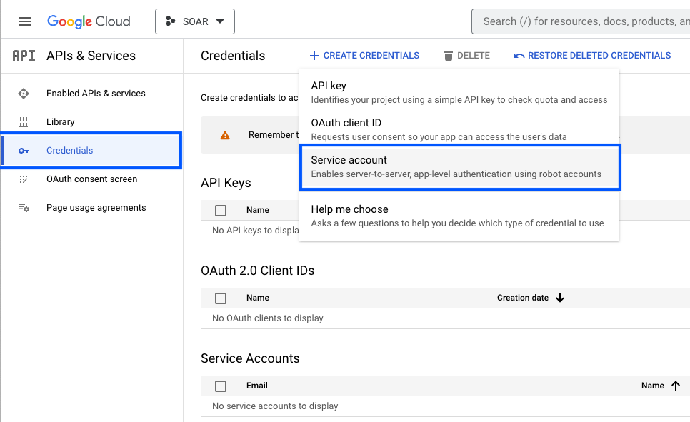 Select Service Accounts