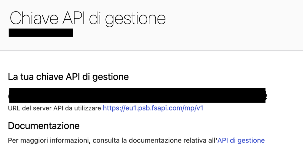 Generated API key and server URL