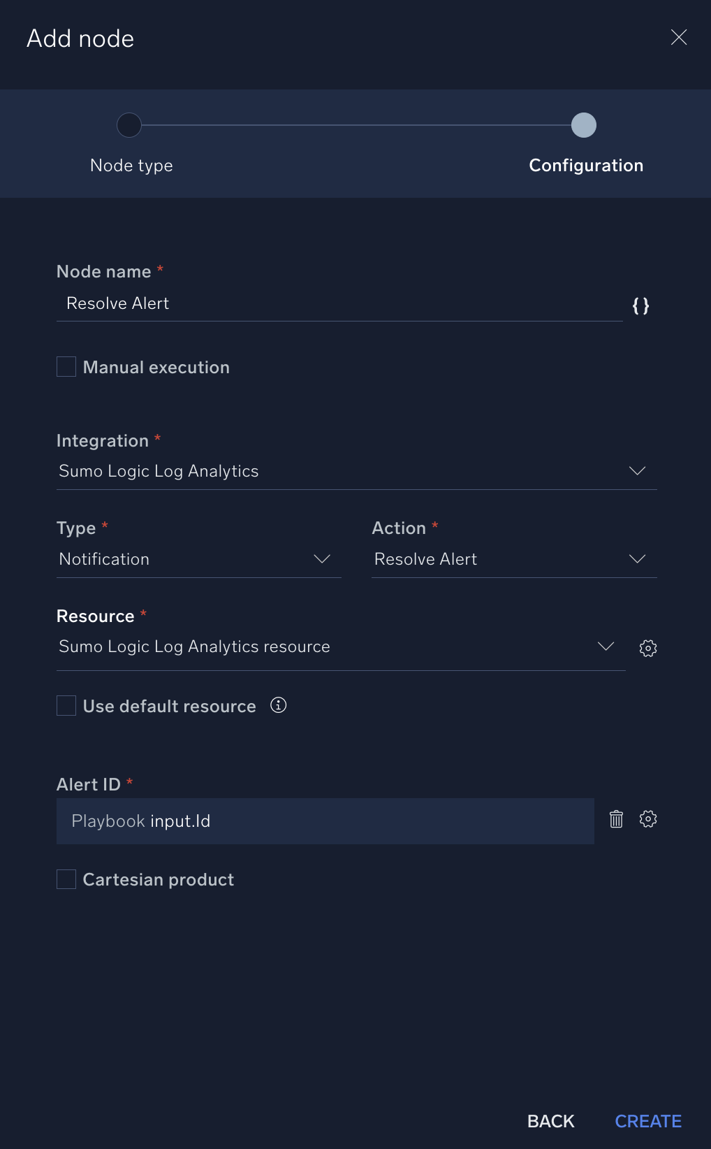 Resolve alert playbook node