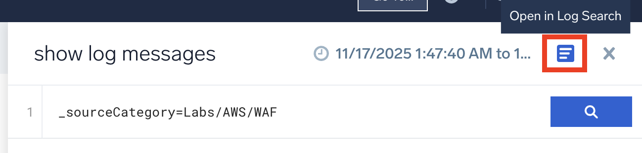Open in Log Search button in Mobot