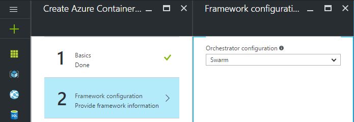 azure container framework configuration screen